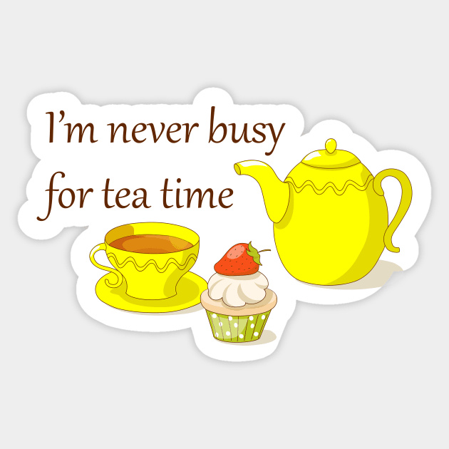 tea time with teapot, cup and cupcake Sticker by Alina